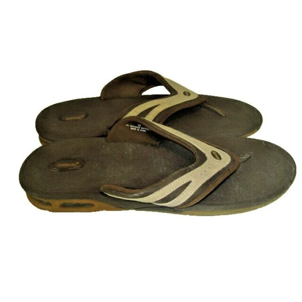 Mens Speedo Brown Slides Thongs  Beach Swim Sandals Shoes sz 12